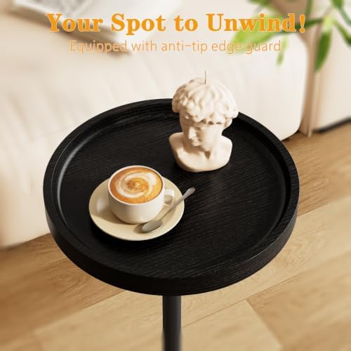 Small Round Side Table, 24.8"H Pedestal Drink Table for Small Spaces, Black in Black, alternate view 4