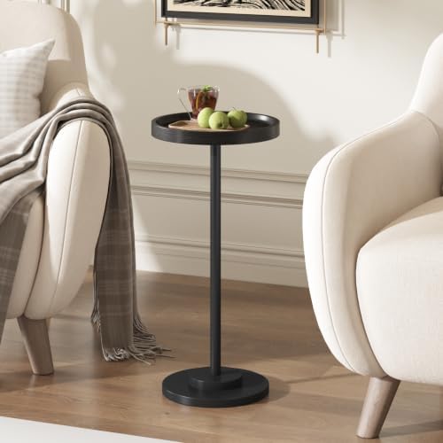 Small Round Side Table, 24.8"H Pedestal Drink Table for Small Spaces, Black in Black, alternate view 5