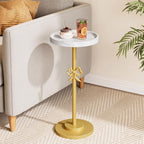 Small Round Side Table, 24.8"H Pedestal Drink Table for Small Spaces, Gold in Gold