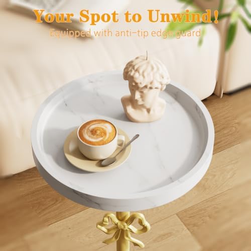 Small Round Side Table, 24.8"H Pedestal Drink Table for Small Spaces, Gold in Gold, alternate view 4