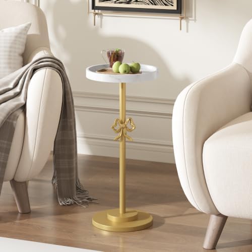 Small Round Side Table, 24.8"H Pedestal Drink Table for Small Spaces, Gold in Gold, alternate view 5