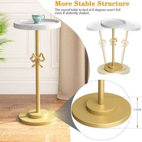 Small Round Side Table, 24.8"H Pedestal Drink Table for Small Spaces, Gold in Gold, alternate view 6