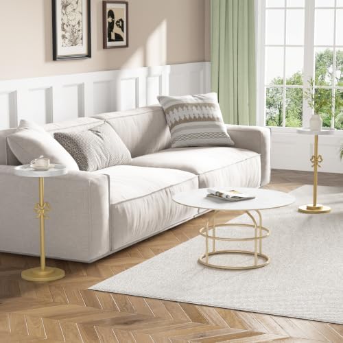 Small Round Side Table, 24.8"H Pedestal Drink Table for Small Spaces, Gold in Gold, alternate view 7