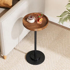 Small Round Side Table, 24.8" Pedestal Drink Table for Small Spaces, Walnut