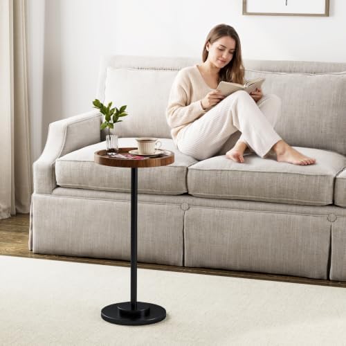 Small Round Side Table, 24.8" Pedestal Drink Table for Small Spaces, Walnut, alternate view 3
