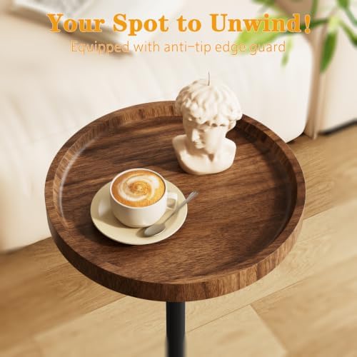 Small Round Side Table, 24.8" Pedestal Drink Table for Small Spaces, Walnut, alternate view 4