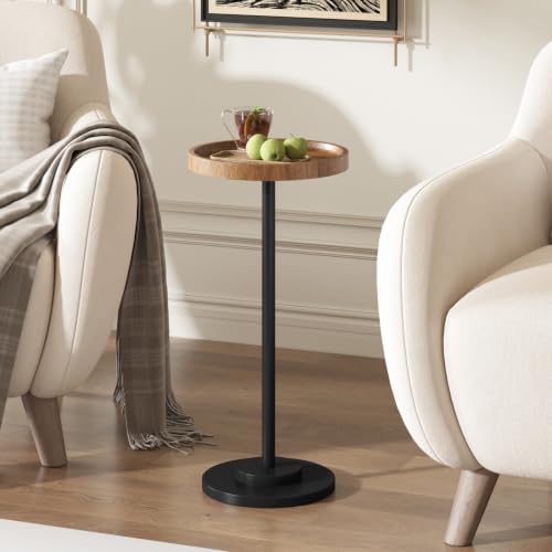 Small Round Side Table, 24.8" Pedestal Drink Table for Small Spaces, Walnut, alternate view 5
