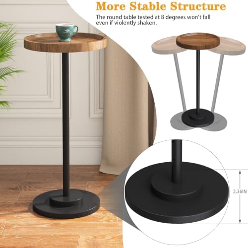 Small Round Side Table, 24.8" Pedestal Drink Table for Small Spaces, Walnut, alternate view 6