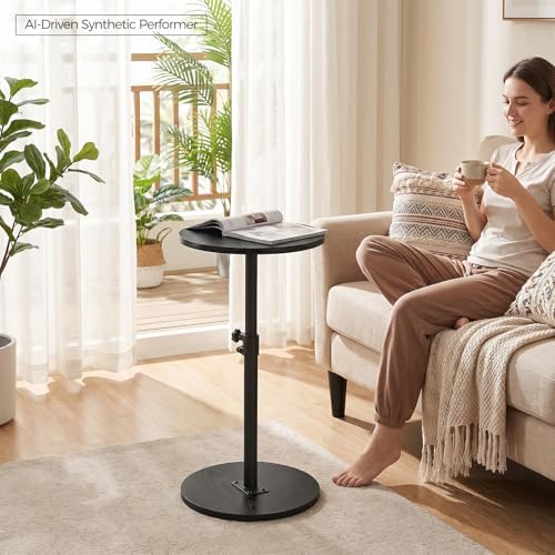 Small Round Side Table, Adjustable Height Cocktail Drink Table, alternate view 6