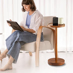 Small Round Side Table, Drink Table with Phone Slot, 22'' Acacia, alternate view 2