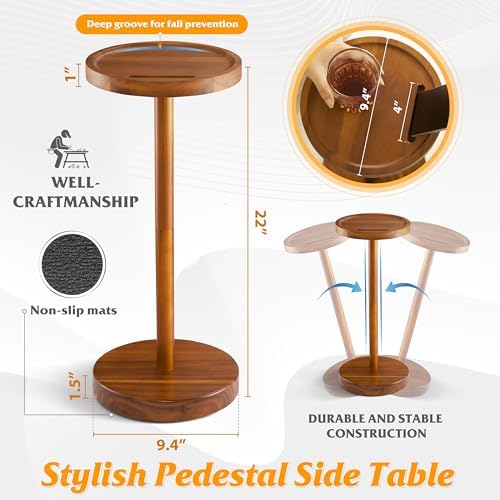 Small Round Side Table, Drink Table with Phone Slot, 22'' Acacia, alternate view 3