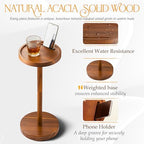 Small Round Side Table, Drink Table with Phone Slot, 22'' Acacia, alternate view 4