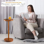 Small Round Side Table, Drink Table with Phone Slot, 22'' Acacia, alternate view 5