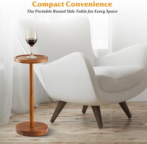 Small Round Side Table, Drink Table with Phone Slot, 22'' Acacia, alternate view 6