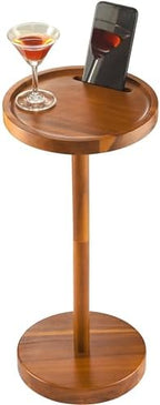Small Round Side Table, Drink Table with Phone Slot, 22'' Acacia, alternate view 7
