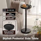 Small Round Side Table, Drink Table with Phone Slot, 22" Black, alternate view 2
