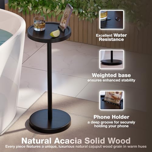 Small Round Side Table, Drink Table with Phone Slot, 22" Black, alternate view 3