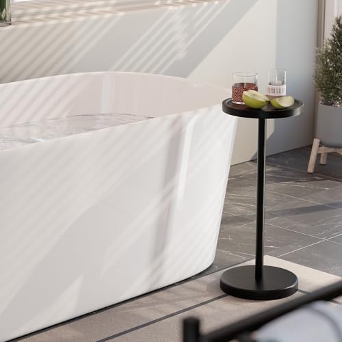 Small Round Side Table, Drink Table with Phone Slot, 22" Black, alternate view 6