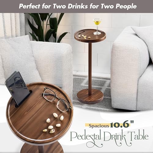 Small Round Side Table, Drink Table with Phone Slot, 24.4" Walnut, alternate view 5