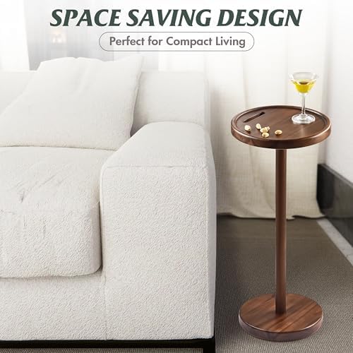 Small Round Side Table, Drink Table with Phone Slot, 24.4" Walnut, alternate view 6