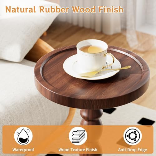 Small Round Side Table, Rubberwood Drink Table for Small Spaces, alternate view 4