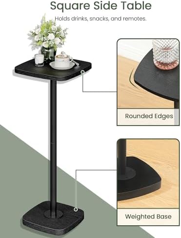 Small Side Table, Drink Table for Small Spaces, Square Martini Table with Pedestal, for Living Room, Bedroom, alternate view