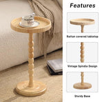 Small Side Table, Rattan Round Drink Tables for Small Spaces, Boho Circle Accent Table Coffee Table with Solid, alternate