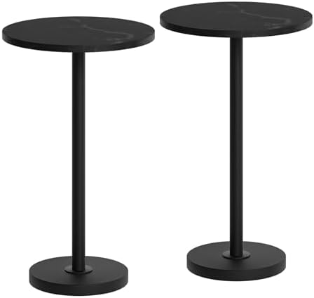 Small Side Table, Round Drink Table, Coffee Martini Table with Pedestal Accent, End Table for Small Spaces in
