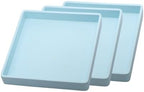 Small Square Mini Tray (5.9 inch) 3 Pack, Hard Plastic Blue Tray in 10.2"L x 5.5"W x 1.1"H in Blue