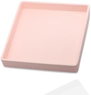 Small Square Serving Tray (5.9 inch), Hard Plastic Pink Tray in 10.2"L x 5.5"W x 1.1"H in Pink