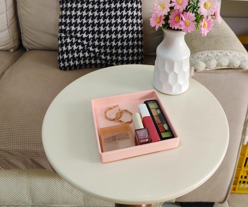 Small Square Serving Tray (5.9 inch), Hard Plastic Pink Tray in 10.2"L x 5.5"W x 1.1"H in Pink, alternate view 4