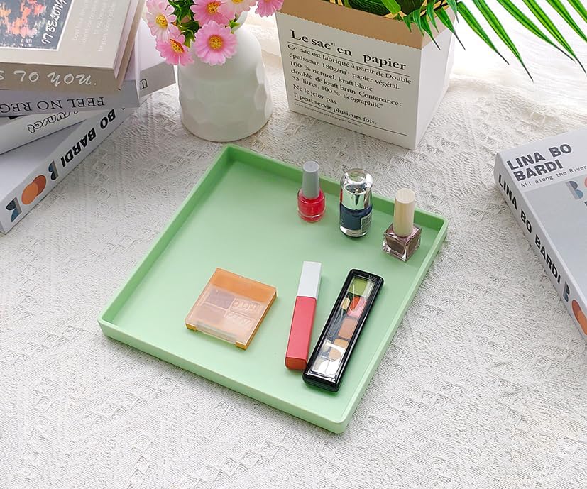 Small Square Serving Tray (9 inch), Hard Plastic Green Tray in 10.2"L x 5.5"W x 1.1"H in Green, alternate view 2