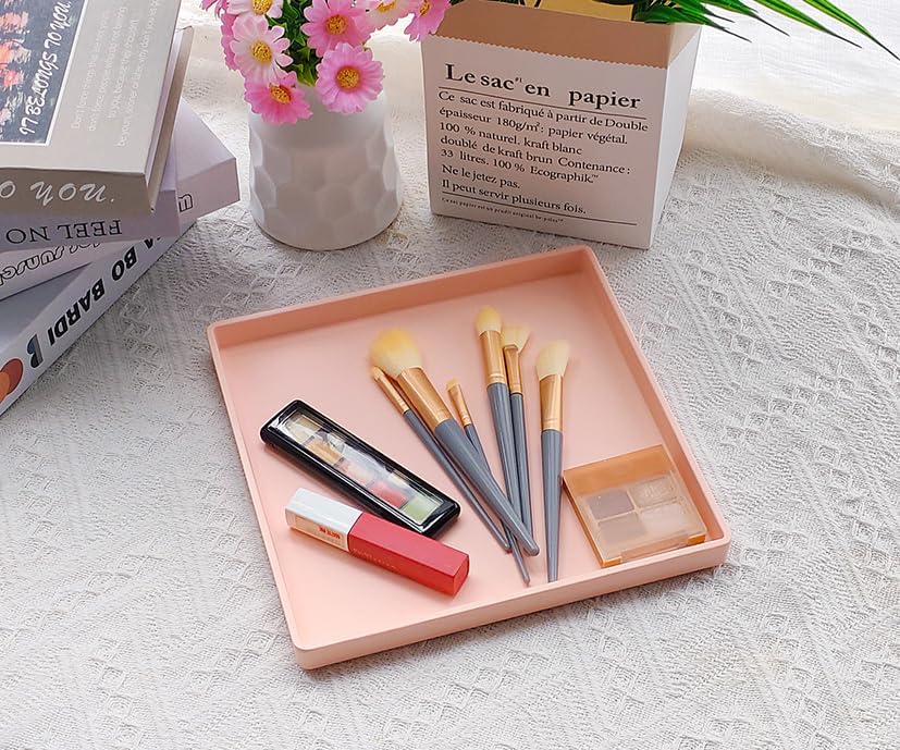 Small Square Serving Tray (9 inch), Hard Plastic Pink Tray in 10.2"L x 5.5"W x 1.1"H in Pink, alternate view 2