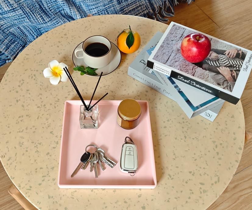 Small Square Serving Tray (9 inch), Hard Plastic Pink Tray in 10.2"L x 5.5"W x 1.1"H in Pink, alternate view 7