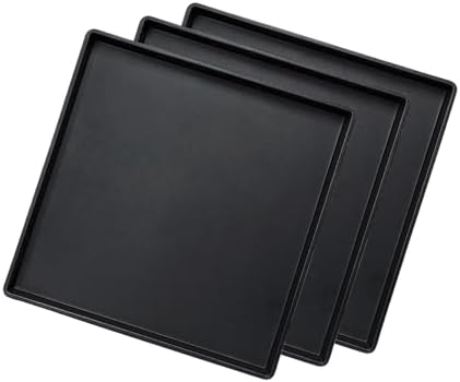 Small Square Tray (9 inch) 3 Pack, Hard Plastic Durable Black Tray in 10.2"L x 5.5"W x 1.1"H in Black