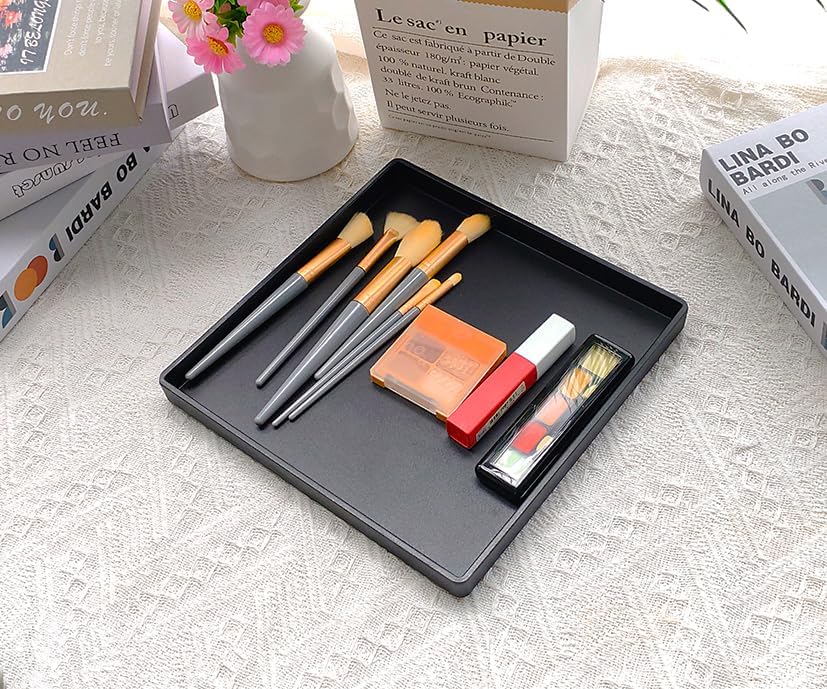 Small Square Tray (9 inch) 3 Pack, Hard Plastic Durable Black Tray in 10.2"L x 5.5"W x 1.1"H in Black, alternate view 5