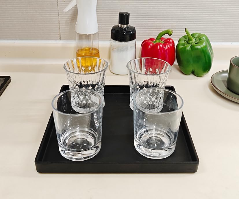 Small Square Tray (9 inch) 3 Pack, Hard Plastic Durable Black Tray in 10.2"L x 5.5"W x 1.1"H in Black, alternate view 6