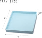 Small Square Tray (9 inch) 3 Pack, Hard Plastic Durable Blue Tray in 10.2"L x 5.5"W x 1.1"H in Blue, alternate view 3