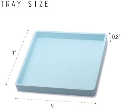 Small Square Tray (9 inch) 3 Pack, Hard Plastic Durable Blue Tray in 10.2"L x 5.5"W x 1.1"H in Blue, alternate view 3