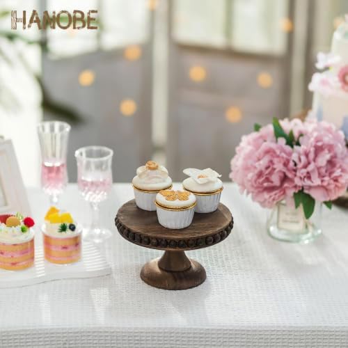 Small Wood Cake Stand: Cupcake Pedestal Stand 8 inch Dessert Display Riser Distressed Rustic Round Cakes Holder, alternate