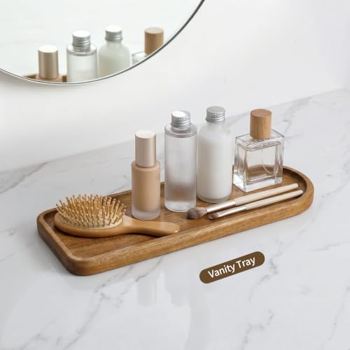 Small Wooden Tray | Acacia Wood Tray for Vanity, Bathroom Counter, Coffee Table & Toilet | Perfect for Jewelry, alternate