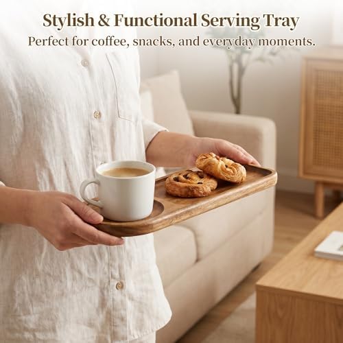 Small Wooden Tray | Acacia Wood Tray for Vanity, Bathroom Counter, Coffee Table & Toilet | Perfect for Jewelry, alternate