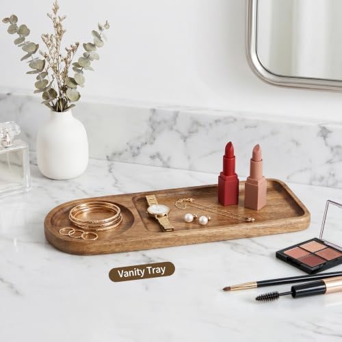 Small Wooden Tray | Acacia Wood Tray for Vanity, Bathroom Counter, Coffee Table & Toilet | Perfect for Jewelry, alternate