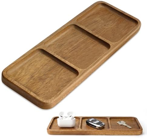 Small Wooden Tray | Acacia Wood Tray for Vanity, Bathroom Counter, Coffee Table & Toilet | Perfect for Jewelry