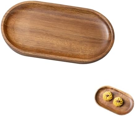 Small Wooden Tray, Oval Wood Serving Trays, Acacia Wood Platter for Coffee Tables, Dessert, Snack, Fruit