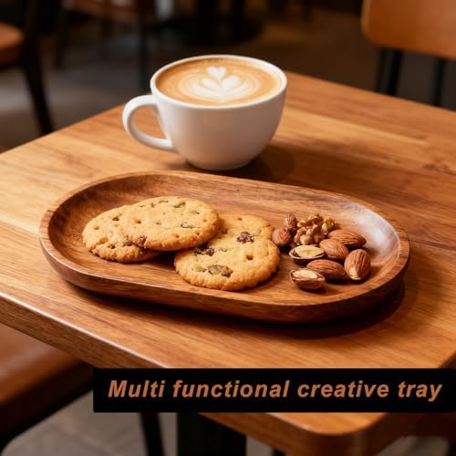 Small Wooden Tray, Oval Wood Serving Trays, Acacia Wood Platter for Coffee Tables, Dessert, Snack, Fruit, alternate view 4