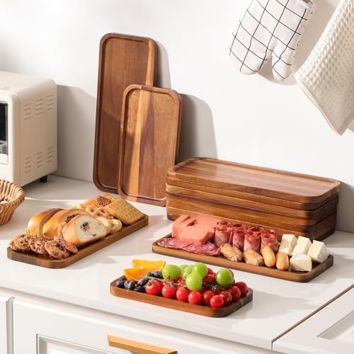 Small Wooden Trays and Platters, Mini Charcuterie Boards, 10 Pack in 10 Pack - 14" x 5.5" in Acacia Wood, alternate view 2