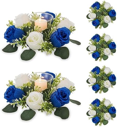 Small Wreath for Table Centerpieces, 9.05 Inch, Royal Blue & White in Royal Blue & White
