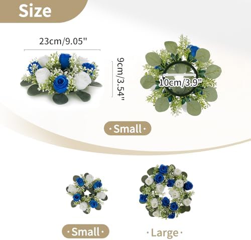Small Wreath for Table Centerpieces, 9.05 Inch, Royal Blue & White in Royal Blue & White, alternate view 4