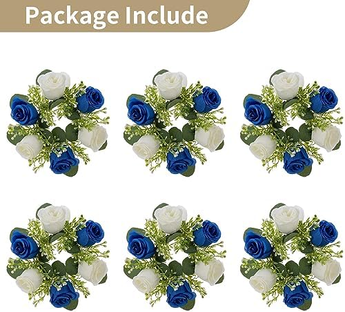 Small Wreath for Table Centerpieces, 9.05 Inch, Royal Blue & White in Royal Blue & White, alternate view 6
